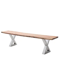 Wohnen Loft Möbel|Industrial Möbel*Akazie Esstischbank mit Edelstahl X-Beinen - Sarados
