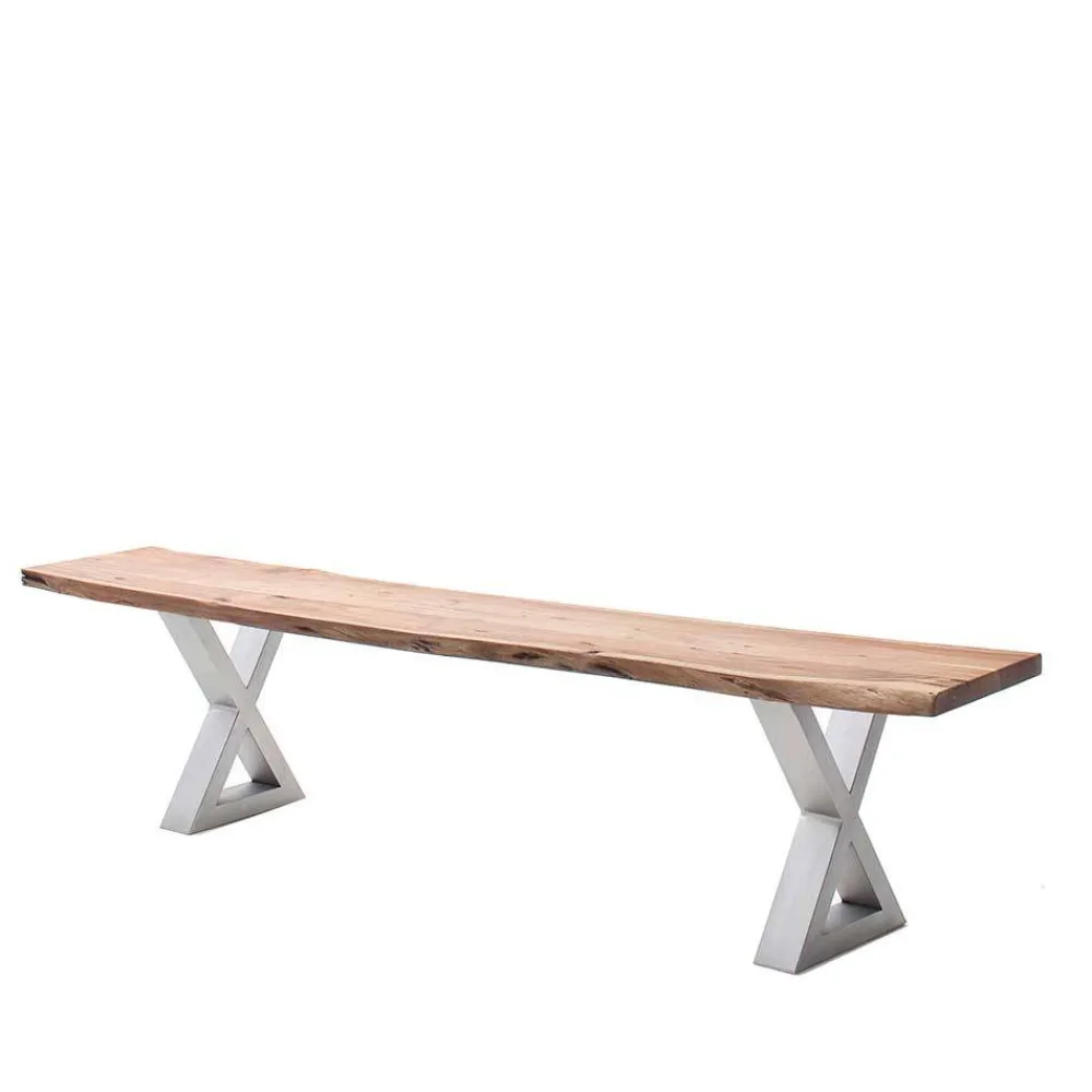Wohnen Loft Möbel|Industrial Möbel*Akazie Esstischbank mit Edelstahl X-Beinen - Sarados