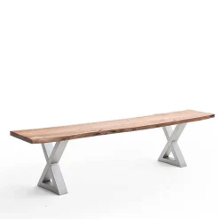 Wohnen Loft Möbel|Industrial Möbel*Akazie Esstischbank mit Edelstahl X-Beinen - Sarados
