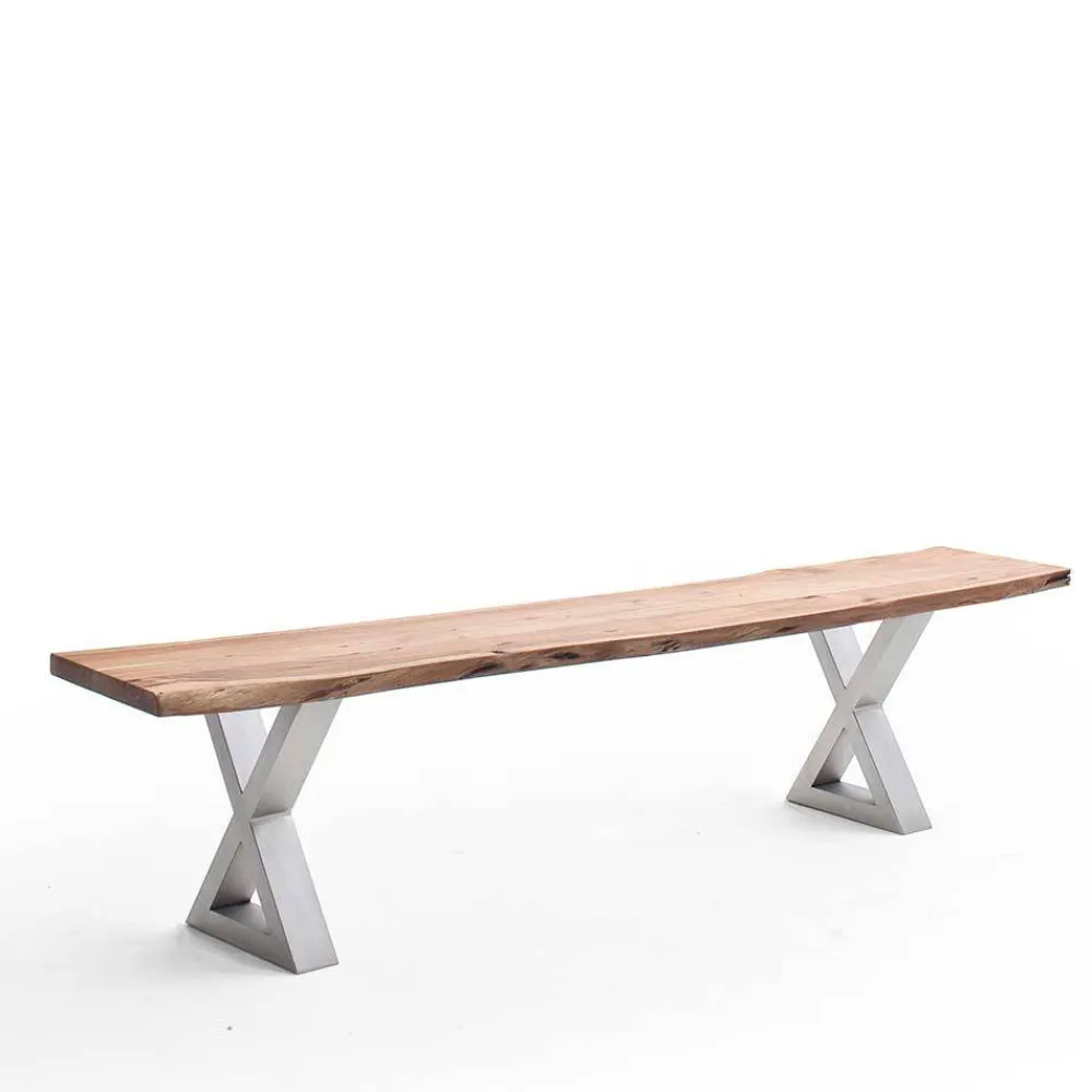 Wohnen Loft Möbel|Industrial Möbel*Akazie Esstischbank mit Edelstahl X-Beinen - Sarados