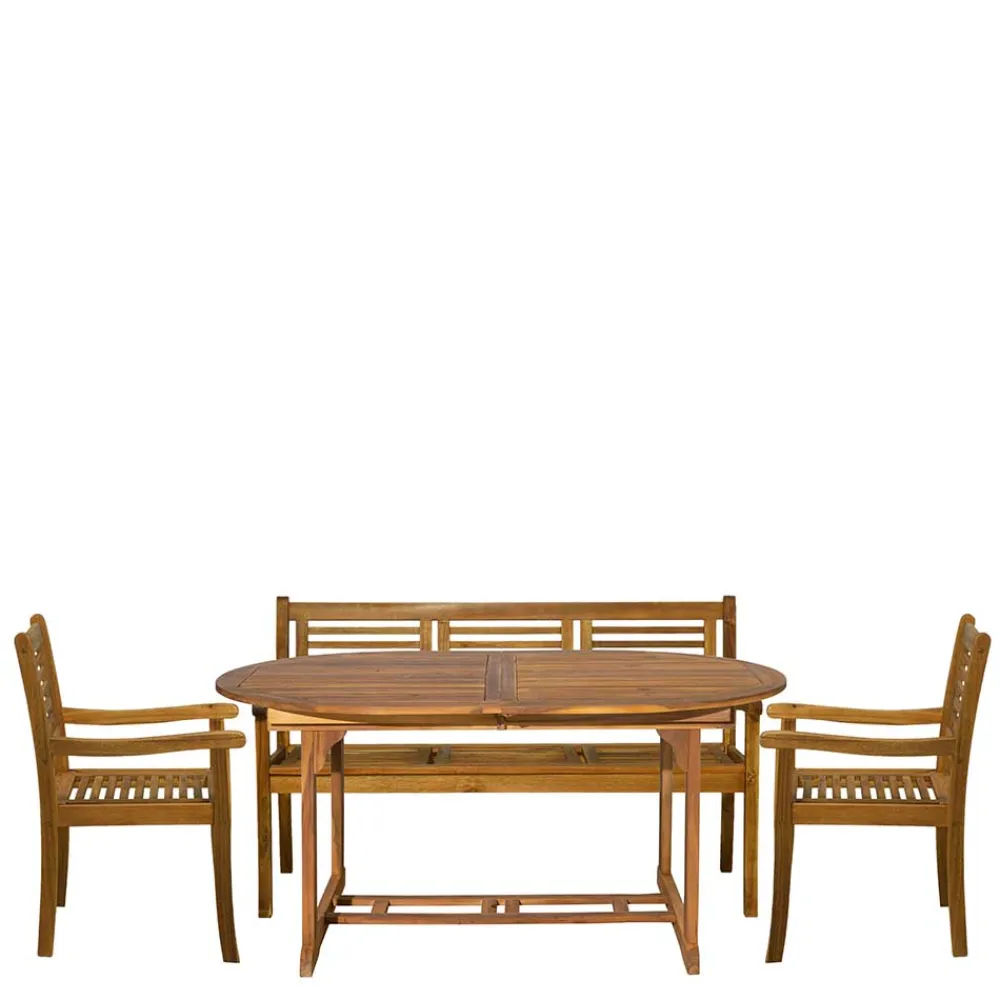 Wohnen Balkonmöbel|Terrassenmöbel*Akazie Gartengruppe mit Tisch oval - Egina (vierteilig)