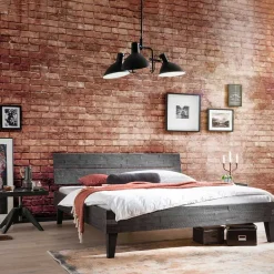 Wohnen Loft Möbel|Industrial Möbel*Akazienholz Bett in Grau - Friedel