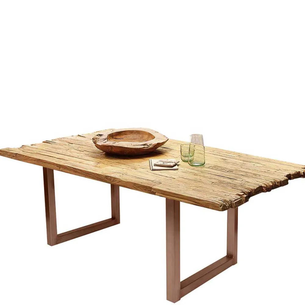 Wohnen Altholz Essenstisch aus massivem Teak rustikal - Numento