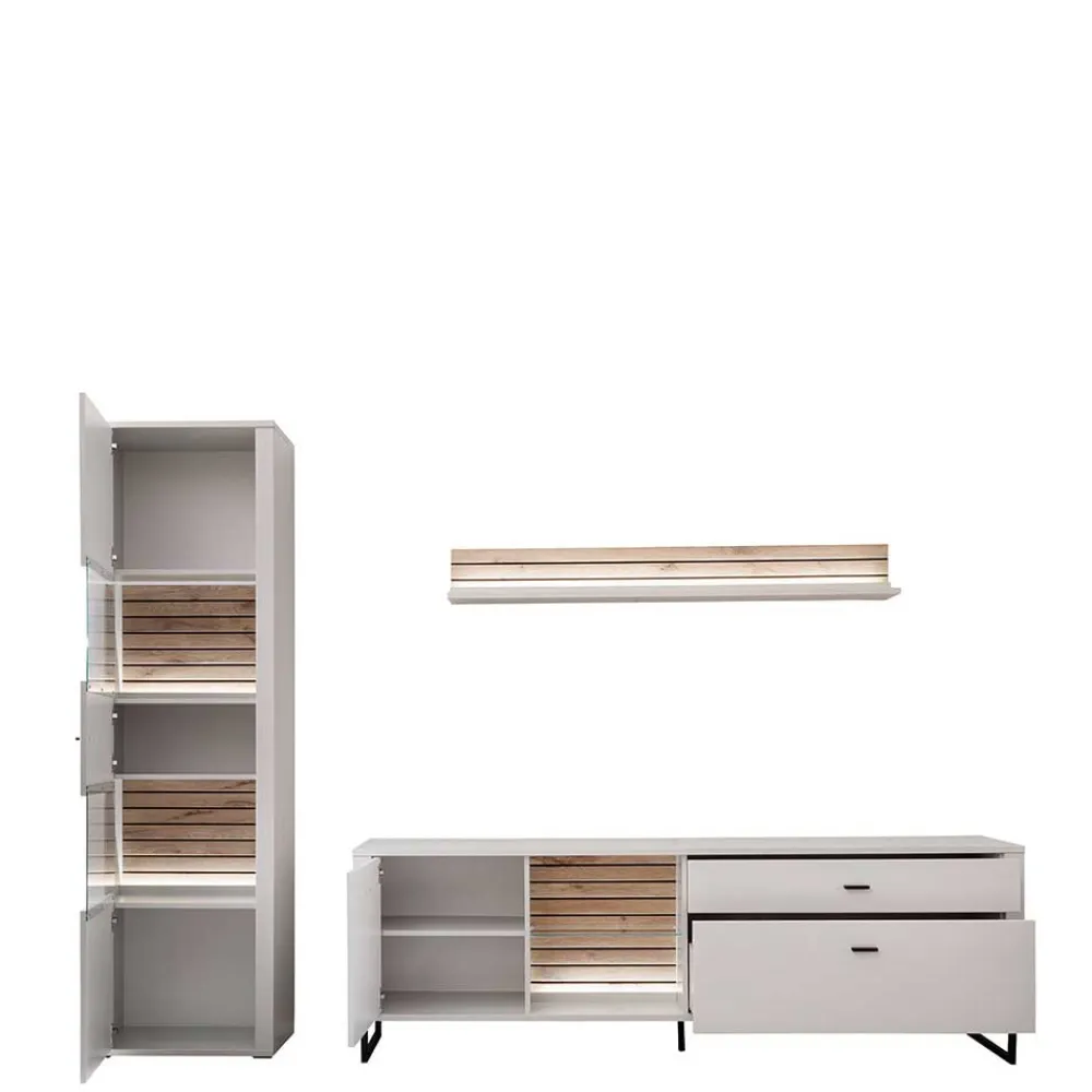 Wohnen Anbauwand in Weiß mit Wildeiche - Varzino (dreiteilig)