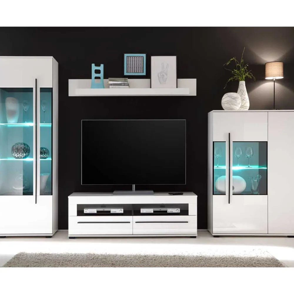 Wohnen Anbauwand Jetongos in Weiß Hochglanz (vierteilig)