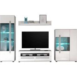 Wohnen Anbauwand Jetongos in Weiß Hochglanz (vierteilig)