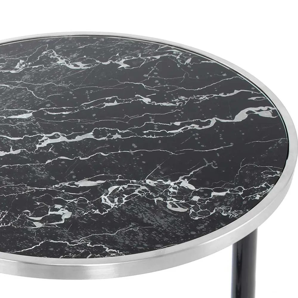 Wohnen Telefontische*Anstelltisch mit Glas in Schwarz Stein Optik - Adamina