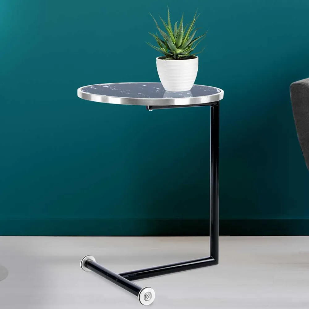 Wohnen Telefontische*Anstelltisch mit Glas in Schwarz Stein Optik - Adamina