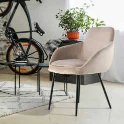 Wohnen Aparter Tischsessel in Taupe Samtstoff - Volpedusa (2er Set)