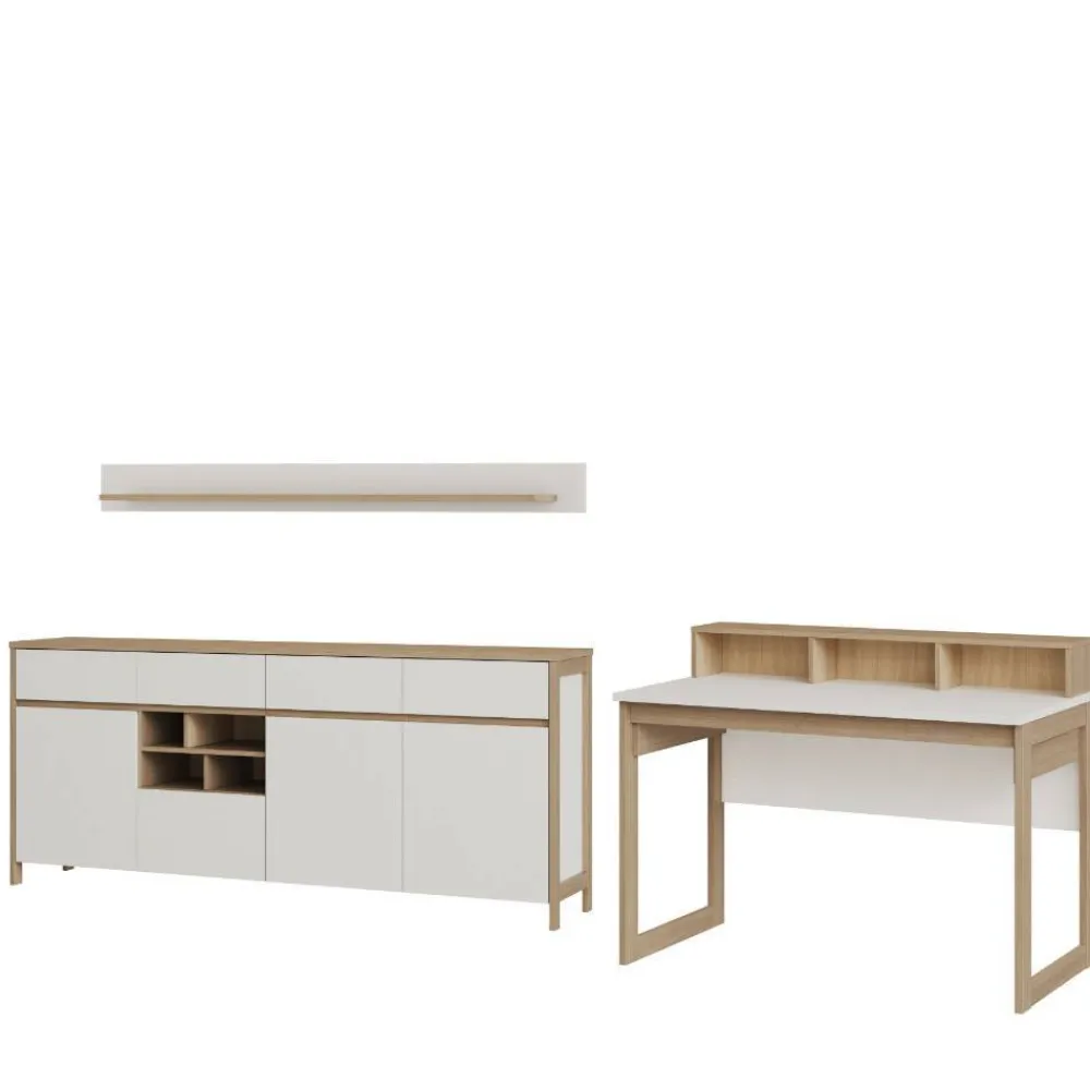 Wohnen Home Office Möbel|Büro Komplett*Arbeitszimmer Möbel-Kombi in Weiß - Ovidio (dreiteilig)