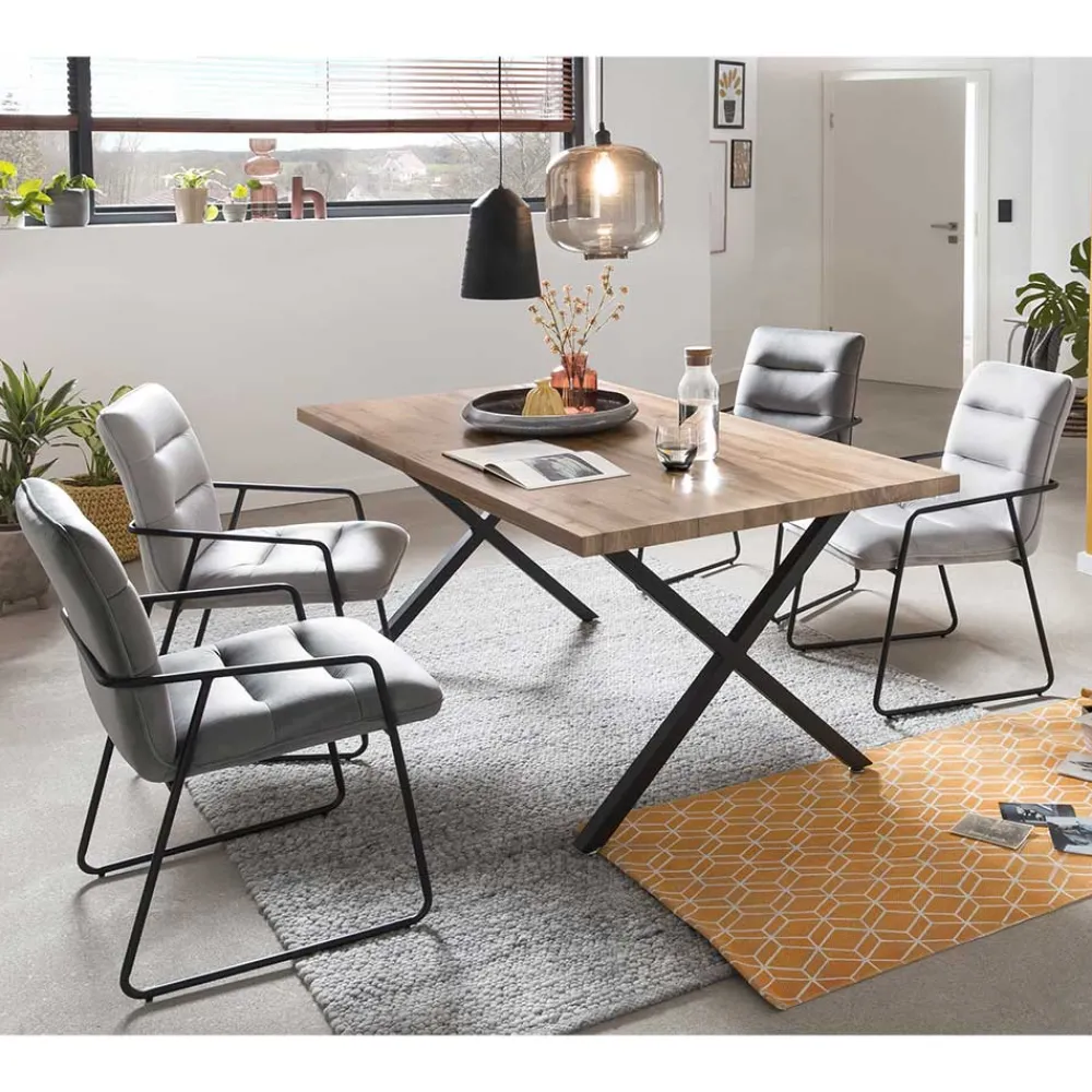 Wohnen Sitzgruppe|Küchen-Essgruppen*Armlehnenstühle & X-Fuß Esstisch - Closer (fünfteilig)