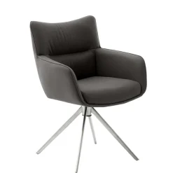 Wohnen Wohnzimmerstühle*Armlehnenstuhl in Anthrazit Leder - Carbonaro (2er Set)