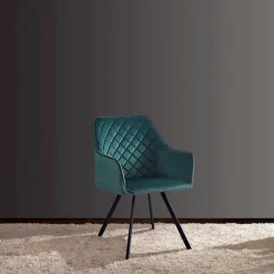 Wohnen Retro Möbel|Küchenstühle*Armlehnenstuhl in Dunkelgrün mit Schwarz - Saliaora