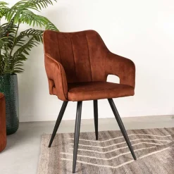 Wohnen Armlehnenstuhl in Rost Braun Velours - Welinda