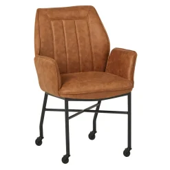 Wohnen Küchenstühle|Esszimmerstühle*Armlehnenstuhl mit Rollen in Braun Microfaser - Echora (2er Set)