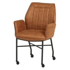 Wohnen Küchenstühle|Esszimmerstühle*Armlehnenstuhl mit Rollen in Braun Microfaser - Echora (2er Set)