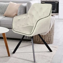 Wohnen Wohnzimmerstühle*Armlehner Polsterstuhl in Creme Samt - Pape