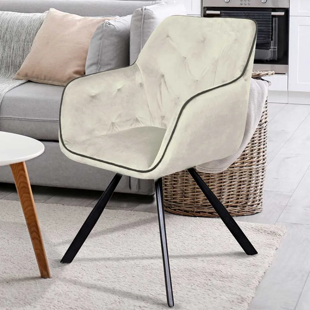 Wohnen Wohnzimmerstühle*Armlehner Polsterstuhl in Creme Samt - Pape