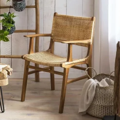 Wohnen Rattanmöbel|Wohnzimmerstühle*Armlehnstuhl aus Rattangeflecht & Teakholz - Casserra