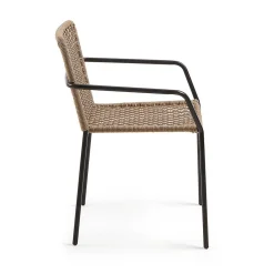 Wohnen Rattanmöbel*Armlehnstuhl in Beige & Schwarz - Locoro (4er Set)