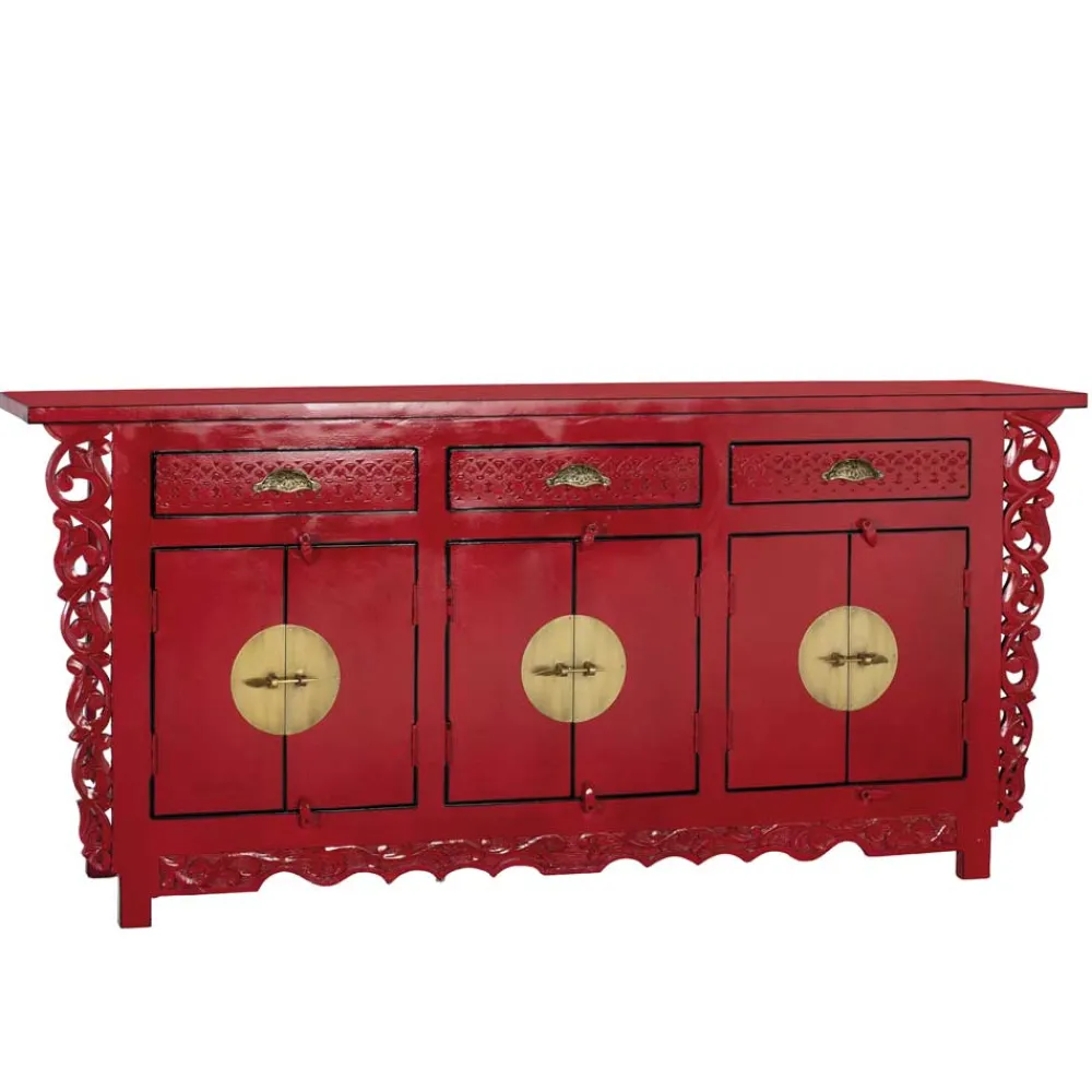 Wohnen Sideboards & Kommoden|Sideboards & Kommoden*Asia Design Sideboard aus Massivholz in Rot - Iscian