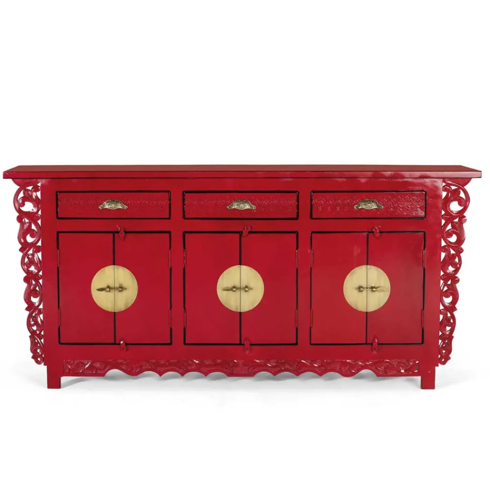 Wohnen Sideboards & Kommoden|Sideboards & Kommoden*Asia Design Sideboard aus Massivholz in Rot - Iscian