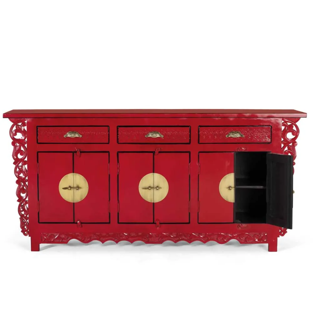 Wohnen Sideboards & Kommoden|Sideboards & Kommoden*Asia Design Sideboard aus Massivholz in Rot - Iscian