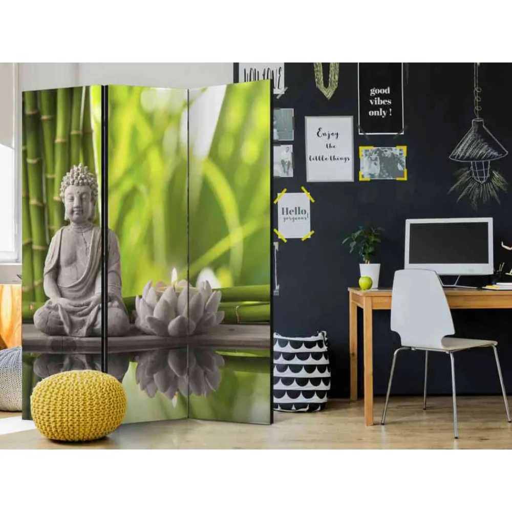 Wohnen Wohnzimmer-Regale|Asiatische Möbel*Asia Motiv Paravent mit Buddah & Kerze - Woston