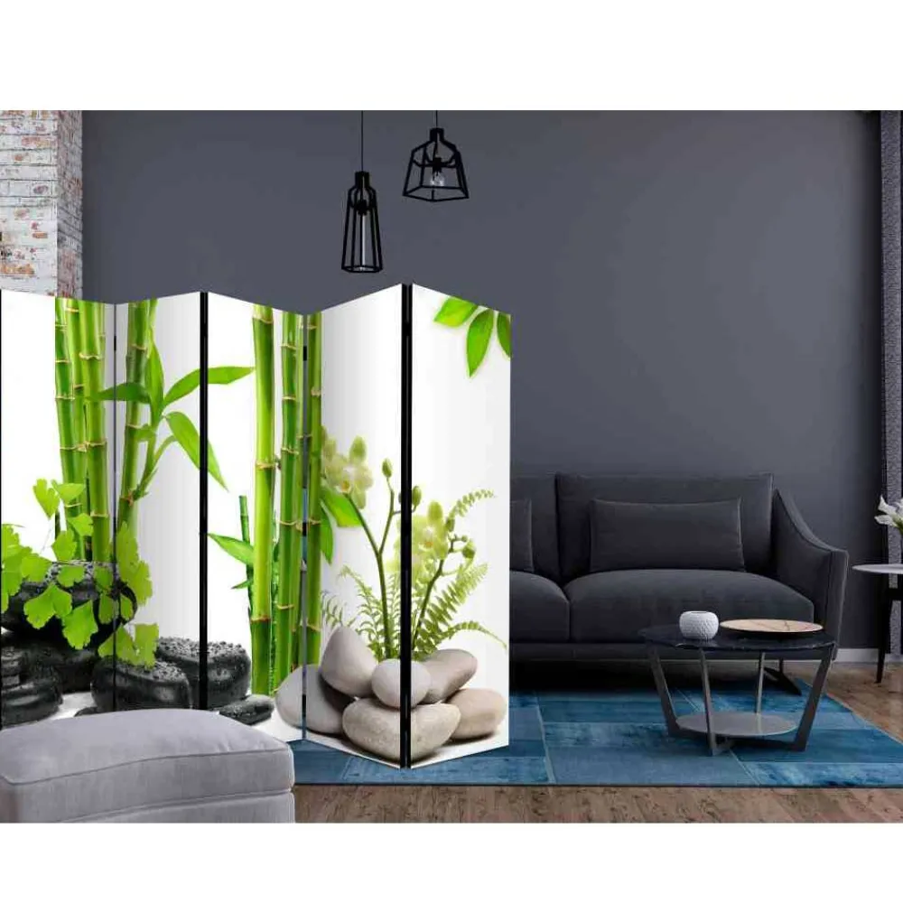 Wohnen Asiatische Möbel*Asian Style Paravent Bambus & Kiesel - Zoom