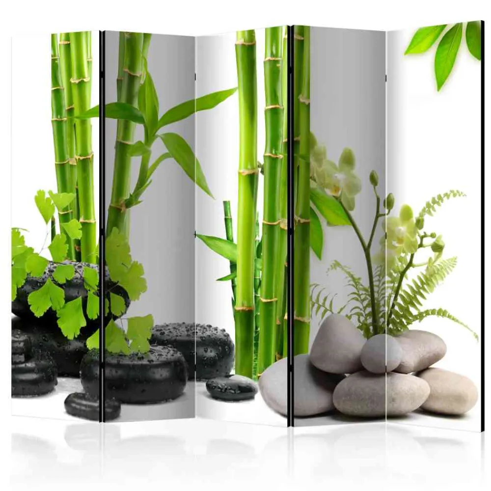 Wohnen Asiatische Möbel*Asian Style Paravent Bambus & Kiesel - Zoom
