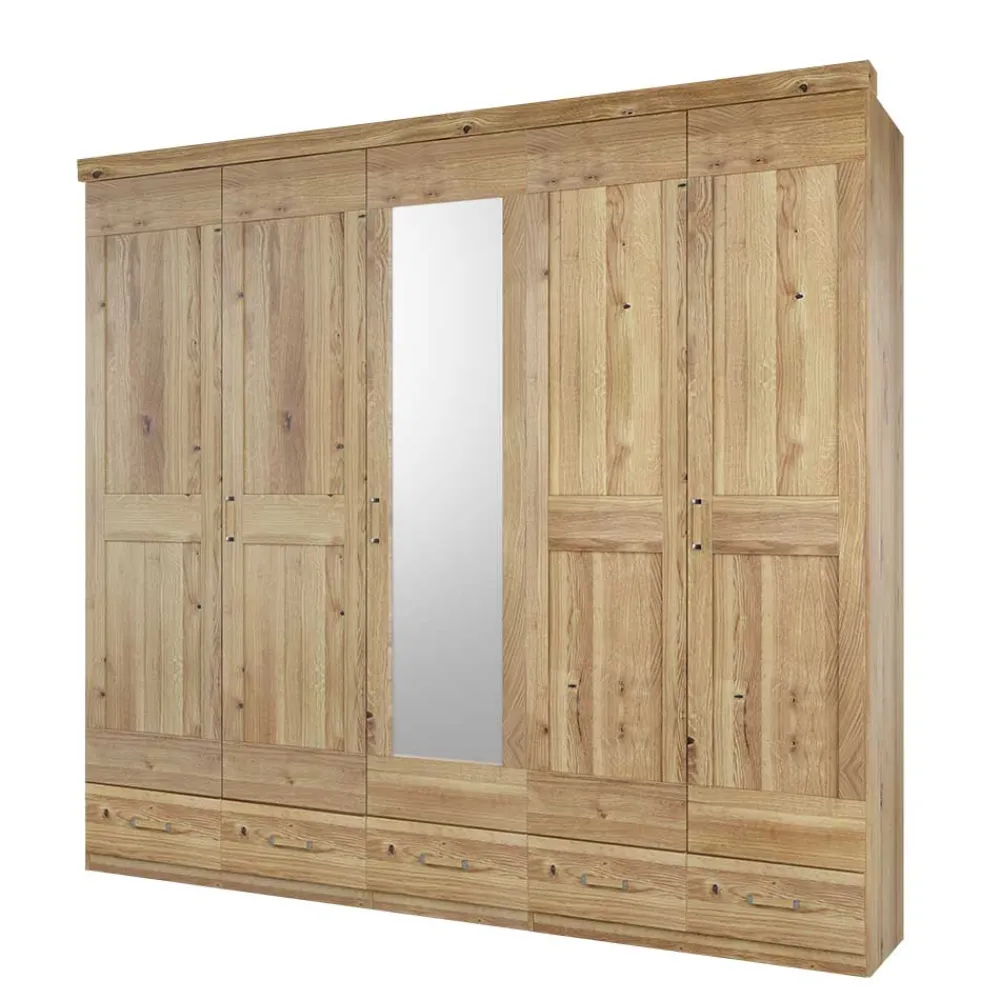 Wohnen Asteiche Schlafzimmerschrank mit Spiegel - 5-türig - Zamron