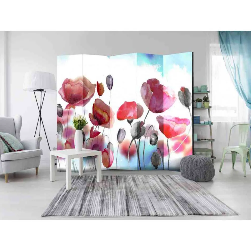 Wohnen Attraktiver Leinwand-Paravent mit Mohn - Zebrano