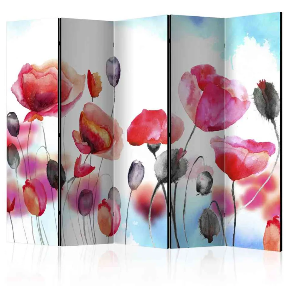 Wohnen Attraktiver Leinwand-Paravent mit Mohn - Zebrano