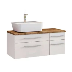 Wohnen Weiße Möbel|Glasmöbel*Aufsatzbecken Waschtisch fürs Bad - Enwicos I (dreiteilig)