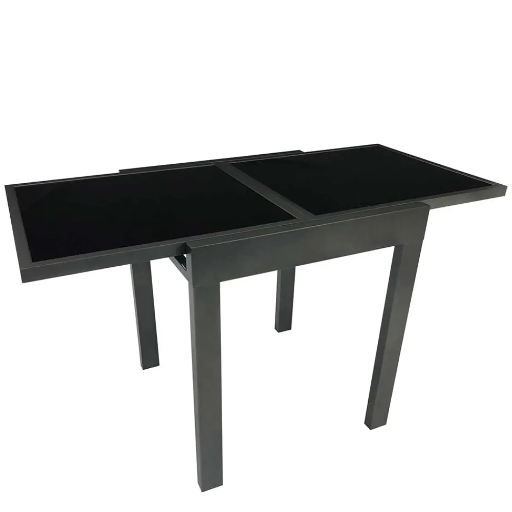 Wohnen Metall-Gartenmöbel*Ausziehbarer Balkontisch aus Schwarzglas - Gianmario