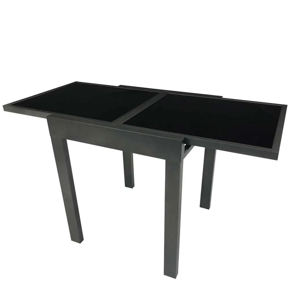 Wohnen Metall-Gartenmöbel*Ausziehbarer Balkontisch aus Schwarzglas - Gianmario