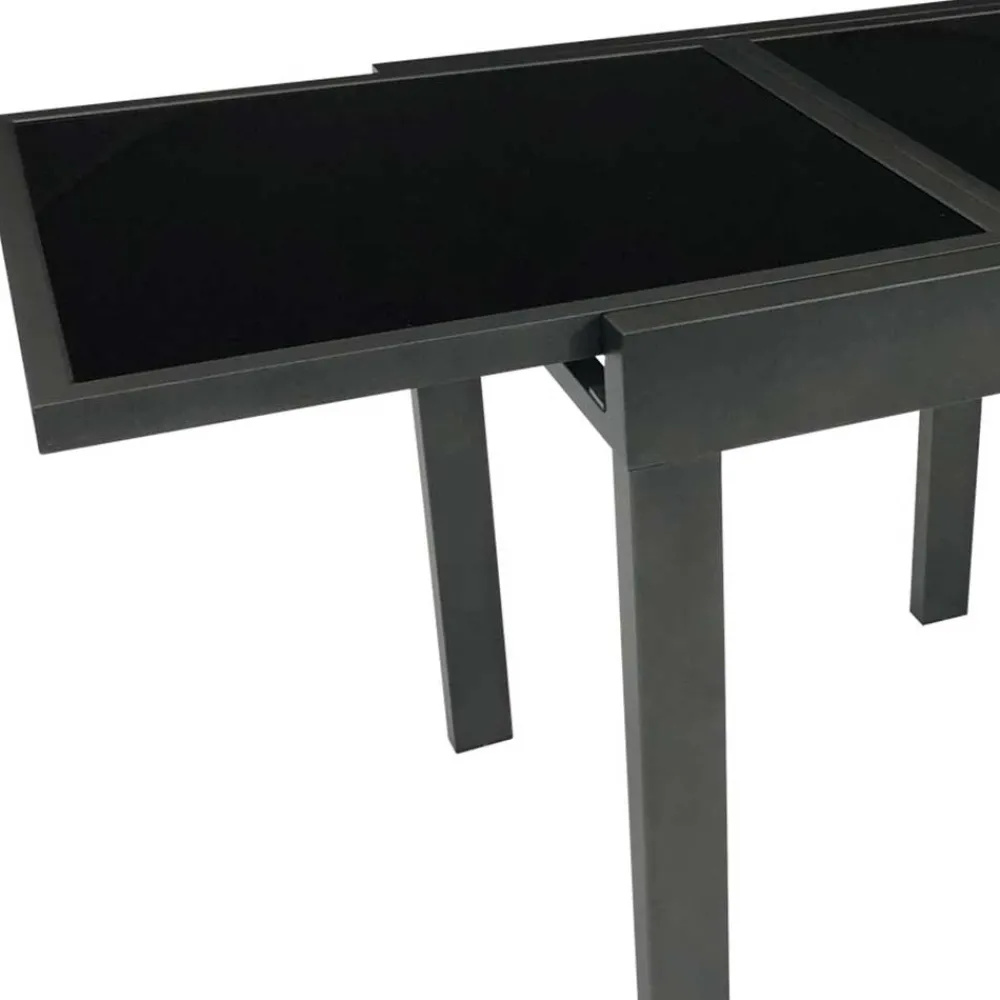 Wohnen Metall-Gartenmöbel*Ausziehbarer Balkontisch aus Schwarzglas - Gianmario