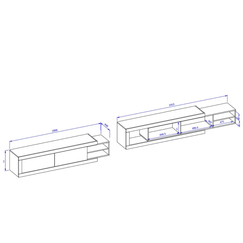 Wohnen Sideboards & Kommoden|Sideboards & Kommoden*Ausziehbares TV Lowboard in Weiß Hochglanz - Milvara