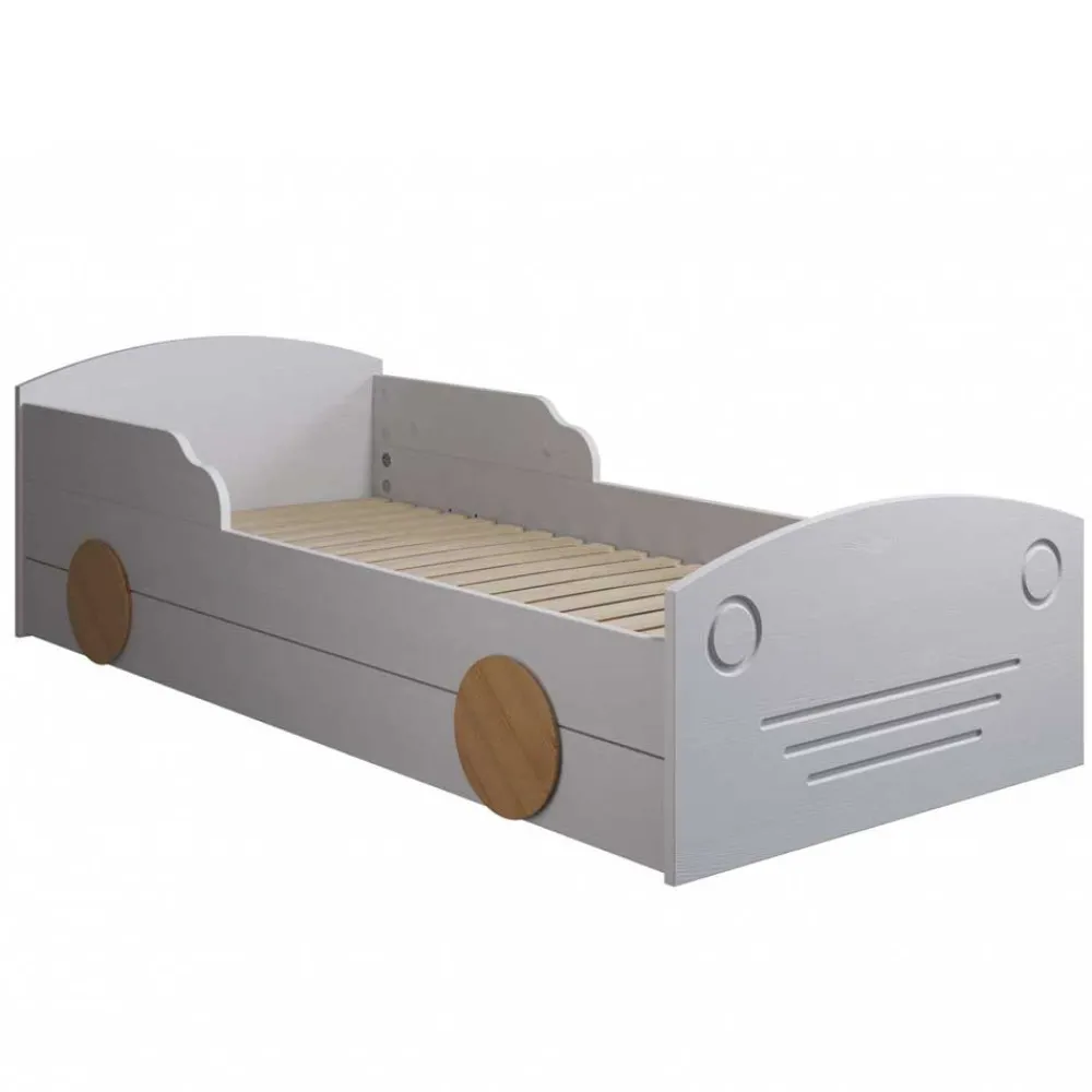 Kinder Wohnen Autobett mit Bettkasten in Weiß und Kiefer - Vision
