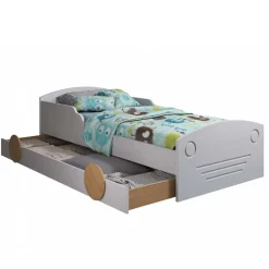 Kinder Wohnen Autobett mit Bettkasten in Weiß und Kiefer - Vision