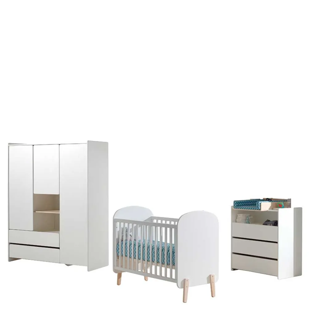 Wohnen Kindermöbel|Babyzimmer Komplett*Babybett & Wickelkommode & Kleiderschrank - Mauricia (dreiteilig)