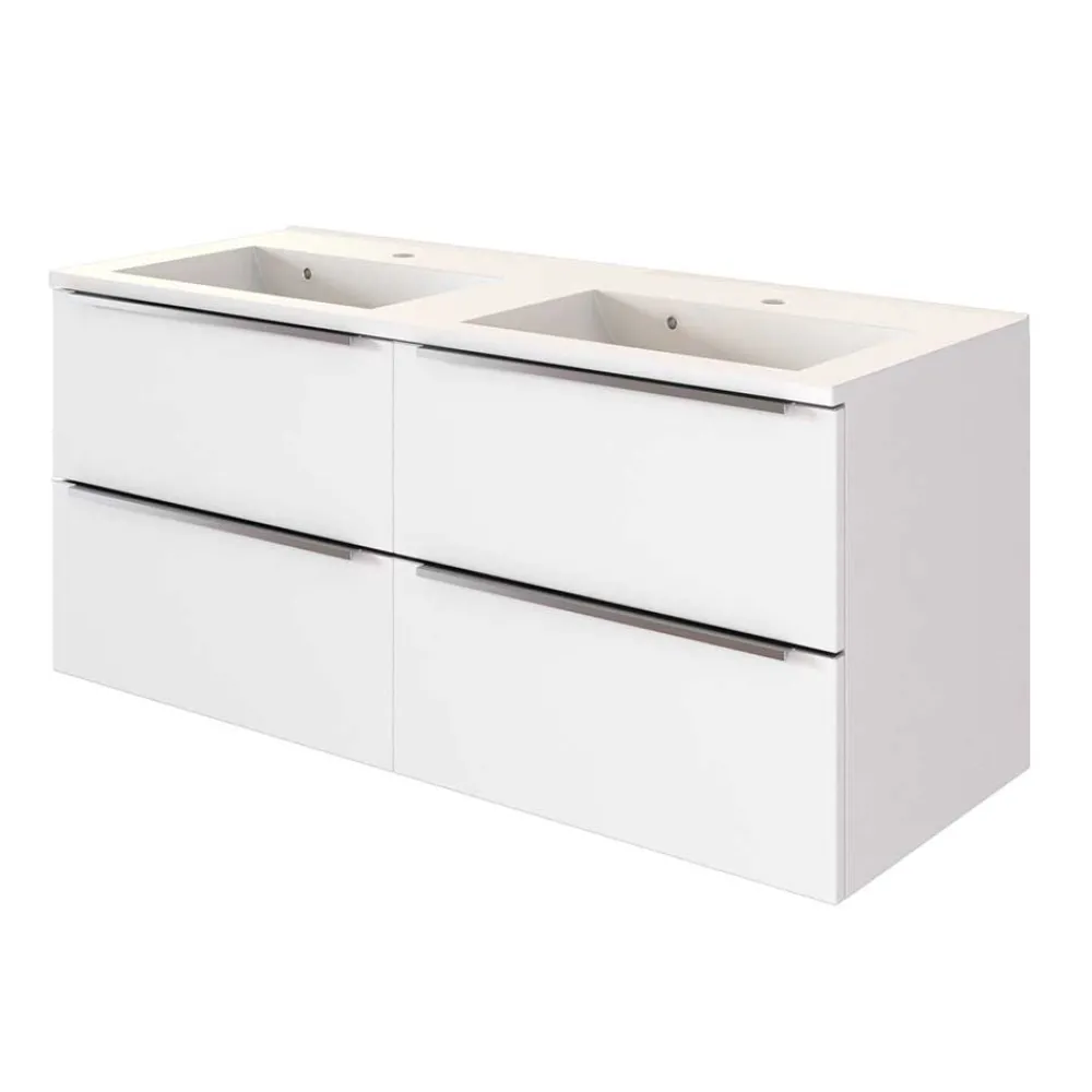 Wohnen Bad 2 Becken Waschtisch in Weiß - Livendas