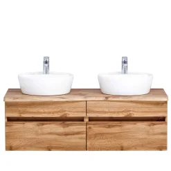 Wohnen Waschtisch|Waschbeckenunterschränke*Bad Doppel-Waschplatz in Wildeiche Baumkante - Drumias