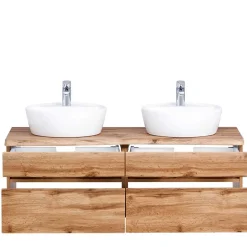 Wohnen Waschtisch|Waschbeckenunterschränke*Bad Doppel-Waschplatz in Wildeiche Baumkante - Drumias