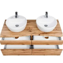 Wohnen Waschtisch|Waschbeckenunterschränke*Bad Doppel-Waschplatz in Wildeiche Baumkante - Drumias