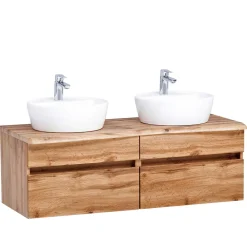 Wohnen Waschtisch|Waschbeckenunterschränke*Bad Doppel-Waschplatz in Wildeiche Baumkante - Drumias