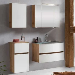 Wohnen Badezimmer Komplett*Bad Einrichtung Möbel in Weiß & Wildeiche - Neuvana (vierteilig)
