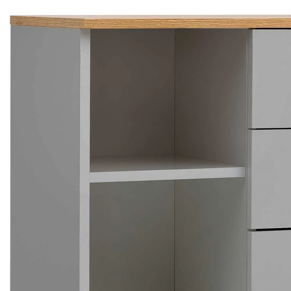 Wohnen Bad Highboard in Platingrau und Eiche - Nienzo
