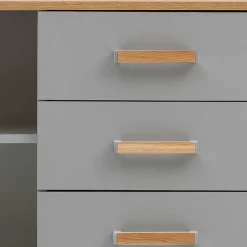 Wohnen Bad Highboard in Platingrau und Eiche - Nienzo