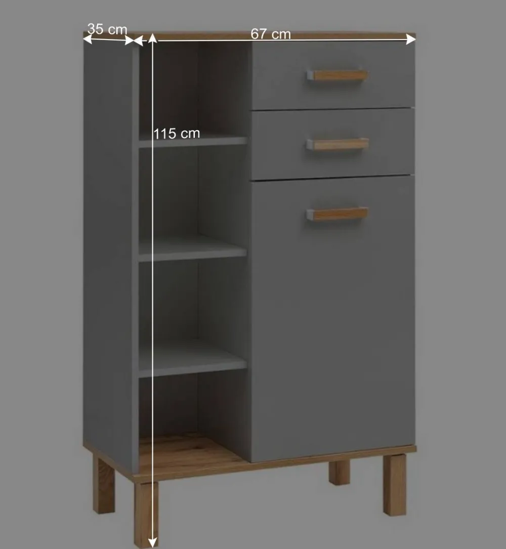 Wohnen Bad Highboard in Platingrau und Eiche - Nienzo